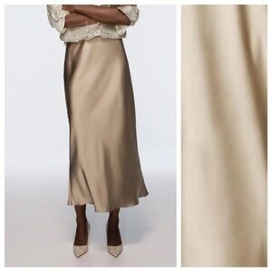 Zara Tan Satin Slip Skirt